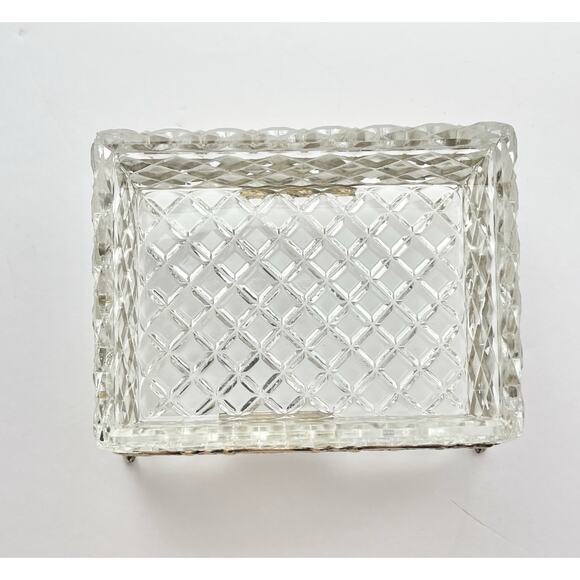 1970s Vintage Gold Tone Glass Floral Casket Vanity Jewelry Trinket Box 4 1/2” - Picture 8 of 9